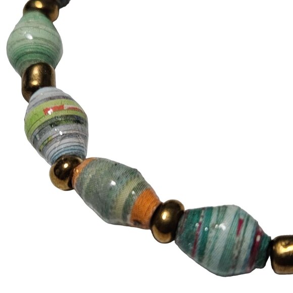 Handmade Recycled Paper Brass Beaded Bracelet Eco Friendly Jewelry Recycled - Picture 3 of 4